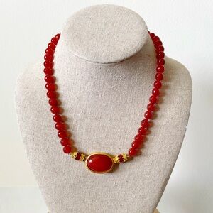 Metropolitan Museum Of Art MMA Carnelian 24K Gold Plate Etruscan Style Necklace